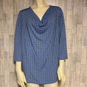 Liz Claiborne Woman Blue Tunic Blouse with geometric design Size 1X Plus Size